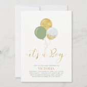 Invitation Ballons Verts & Dorés | Oh Bébé Fête de Naissance (Devant)