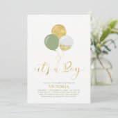 Invitation Ballons Verts & Dorés | Oh Bébé Fête de Naissance (Debout devant)
