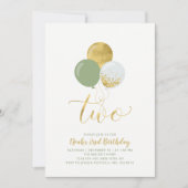 Invitation Ballons verts et dorés Garçon 2e anniversaire (Devant)