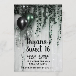Invitation Ballons verts noirs Lilas Fête dans la jungle Swee