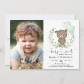 Invitation Ballons verts Ours En Teddy Cute Neutre Anniversai (Devant)