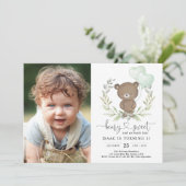 Invitation Ballons verts Ours En Teddy Cute Neutre Anniversai (Debout devant)