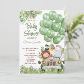 Invitation Ballons verts Safari Animaux Baby shower (Debout devant)