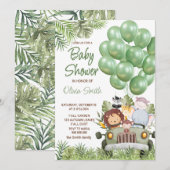 Invitation Ballons verts Safari Animaux Baby shower (Devant / Derrière)