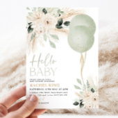Invitation Ballons verts Sage Baby shower Floral
