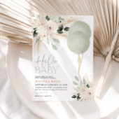 Invitation Ballons verts Sage Baby shower Floral