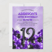 Invitation Ballons violet 12e anniversaire (Devant)