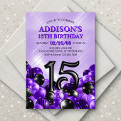 Invitation Ballons violet 15e anniversaire