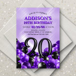 Invitation Ballons violet 20e anniversaire<br><div class="desc">Des tas et des tas de ballons - ce design ne résiste pas ! Doté de chiffres audacieux et d'une typographie élégante dans un espace qui déborde littéralement de ballons, ce design est un coup de fouet instantané. La combinaison de couleurs violet et noir et la typographie rétro donnent une...</div>