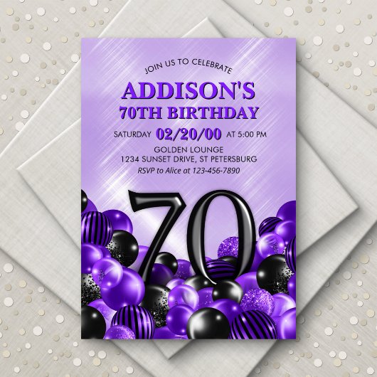 Invitation Ballons violet 70e anniversaire