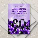 Invitation Ballons violet 80e anniversaire<br><div class="desc">Des tas et des tas de ballons - ce design ne résiste pas ! Doté de chiffres audacieux et d'une typographie élégante dans un espace qui déborde littéralement de ballons, ce design est un coup de fouet instantané. La combinaison de couleurs violet et noir et la typographie rétro donnent une...</div>