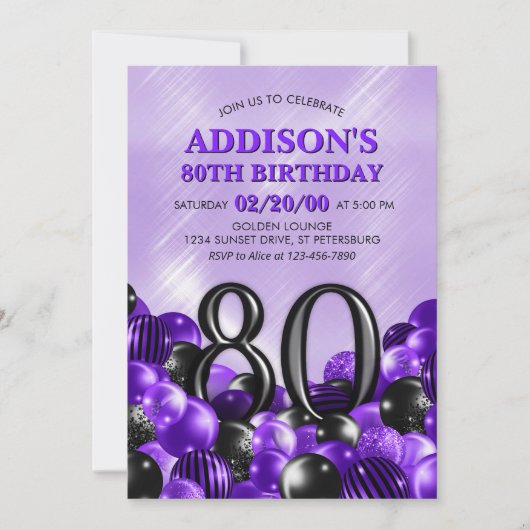 Invitation Ballons violet 80e anniversaire (Devant)