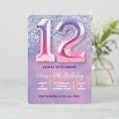 Invitation Ballons violet et rose 12e anniversaire (Debout devant)