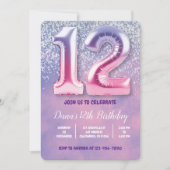 Invitation Ballons violet et rose 12e anniversaire (Devant)