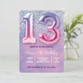 Invitation Ballons violet et rose 13e anniversaire (Debout devant)