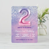 Invitation Ballons violet et rose 2e anniversaire (Debout devant)
