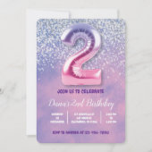 Invitation Ballons violet et rose 2e anniversaire (Devant)