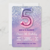 Invitation Ballons violet et rose 5e anniversaire (Devant)