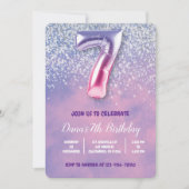 Invitation Ballons violet et rose 7e anniversaire (Devant)
