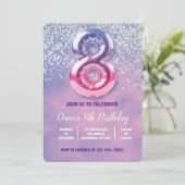 Invitation Ballons violet et rose 8e anniversaire (Debout devant)