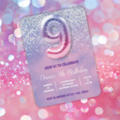 Invitation Ballons violet et rose 9e anniversaire