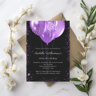 Invitation Ballons violet noir anniversaire