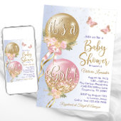 Invitation Ballons violet rose or Baby shower papillon