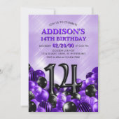 Invitation Ballons violets 14e anniversaire (Devant)
