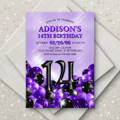 Invitation Ballons violets 14e anniversaire