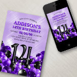 Invitation Ballons violets 14e anniversaire<br><div class="desc">Des tas et des tas de ballons - ce design ne résiste pas ! Doté de chiffres audacieux et d'une typographie élégante dans un espace qui déborde littéralement de ballons, ce design est un coup de fouet instantané. La combinaison de couleurs violet et noir et la typographie rétro donnent une...</div>