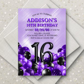 Invitation Ballons violets 16e anniversaire