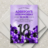 Invitation Ballons violets 18e anniversaire