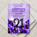 Invitation Ballons violets 21e anniversaire<br><div class="desc">Des tas et des tas de ballons - ce design ne résiste pas ! Doté de chiffres audacieux et d'une typographie élégante dans un espace qui déborde littéralement de ballons, ce design est un coup de fouet instantané. La combinaison de couleurs violet et noir et la typographie rétro donnent une...</div>