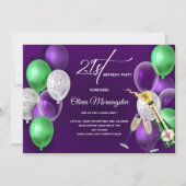 Invitation Ballons violets 21e anniversaire Photo (Devant)