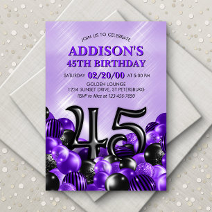 Invitation Ballons violets 45e anniversaire