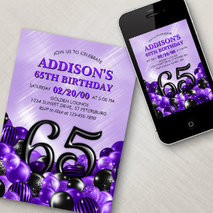 Invitation Ballons violets 65e anniversaire