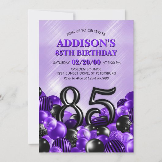 Invitation Ballons violets 85e anniversaire (Devant)