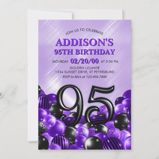 Invitation Ballons violets 95e anniversaire (Devant)
