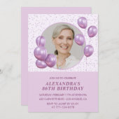 Invitation Ballons violets chic Photo 86e anniversaire (Devant / Derrière)