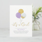 Invitation Ballons violets et dorés | C'est une fille Baby Sh (Debout devant)