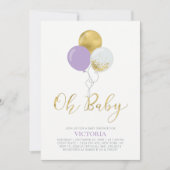 Invitation Ballons violets et dorés | Oh Baby Girl Baby Showe (Devant)
