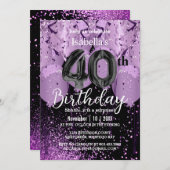 Invitation Ballons violets et Parties scintillant 40e anniver (Devant / Derrière)
