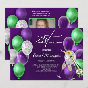 Invitation Ballons violets pour les 21 ans en photo