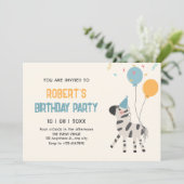 Invitation Ballons zèbre mignon anniversaire (Debout devant)