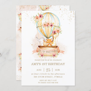 Invitation Balloon à air chaud 1er anniversaire Jungle Animau