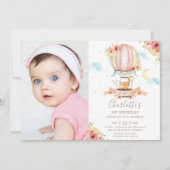 Invitation Balloon à air chaud 1er anniversaire Jungle Animau (Devant)