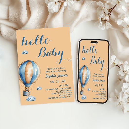 Invitation Balloon à air chaud - Baby shower d'ours en peluch