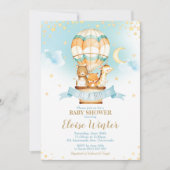 Invitation Balloon à air chaud bébé garçon douche Jungle Anim (Devant)