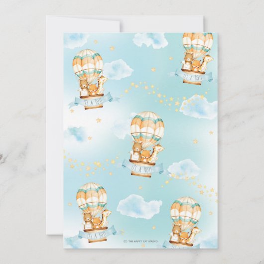 Invitation Balloon à air chaud bébé garçon douche Jungle Anim (Dos)