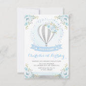 Invitation Balloon à air chaud Bleu Argent Floral 1er anniver (Devant)